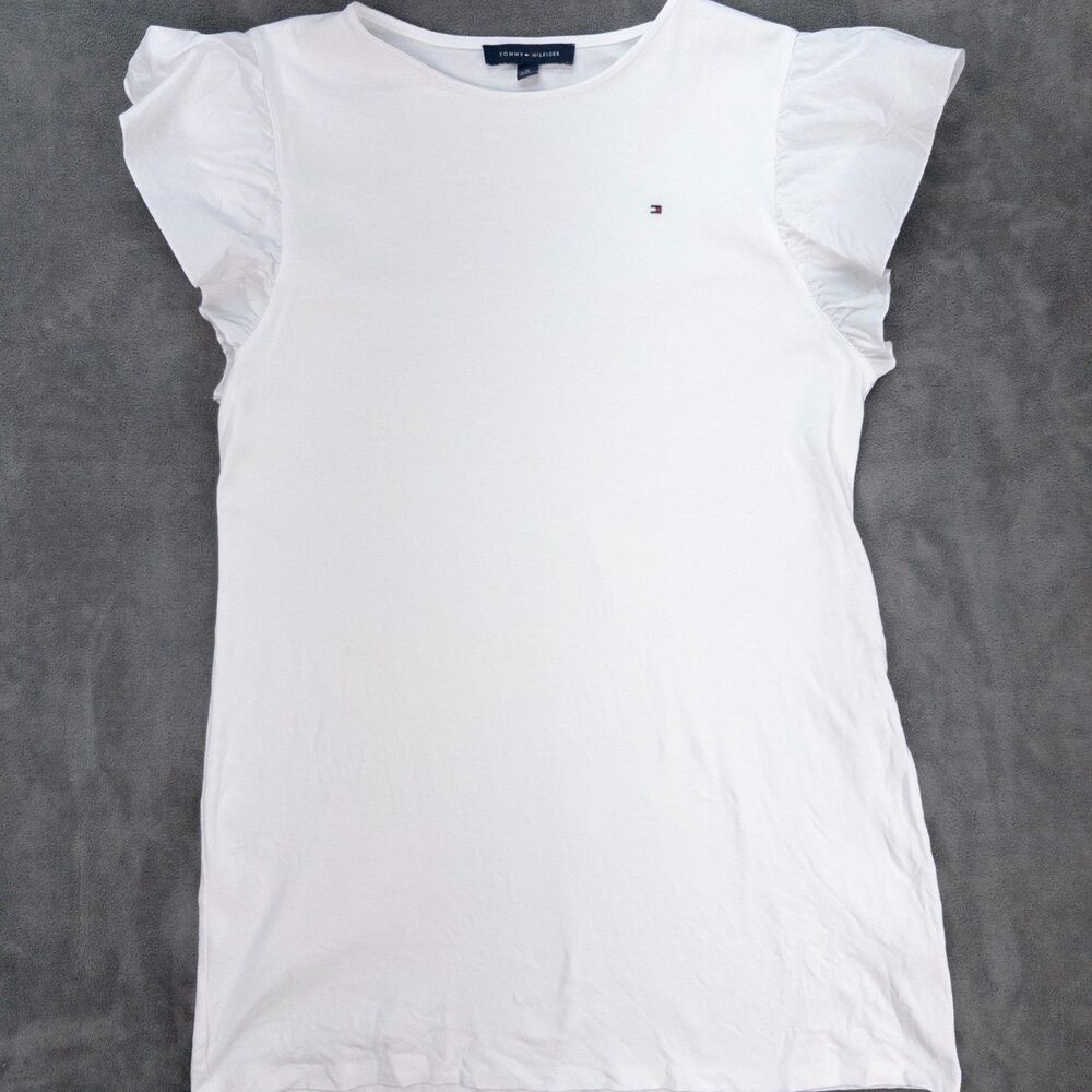 Tommy Hilfiger Dress Womens XL White Flutter Sleeve Cotton Casual Summer